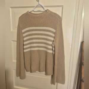 GAP Tan and White Striped Crew Neck Sweater